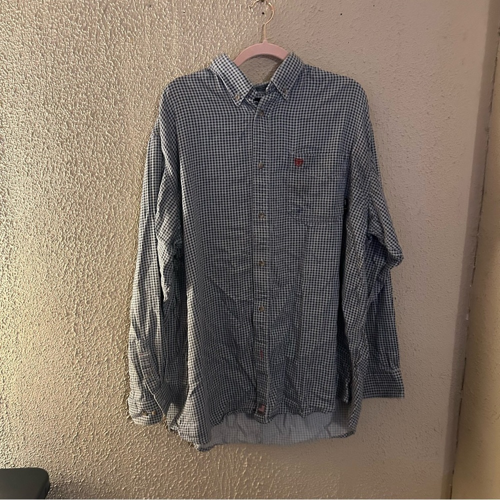 Ariat Flame Resistant Basic Work Shirt Button Up Size XXL Blue Plaid Everyday